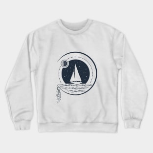 Creative Illustration In Geometric Style. Ship In The Ocean. Adventure, Travel And Nautical Crewneck Sweatshirt